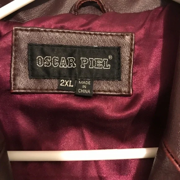 Vintage 90s Women Oscar Piel Dark Burgundy Genuine 100% Leather Jacket Coat 2XL - Picture 3 of 13